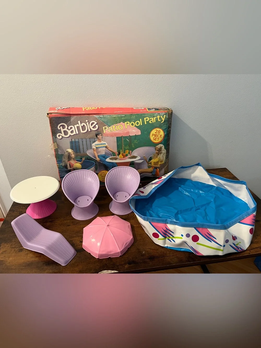 Vintage Barbie Patio Pool Party Set - Pink & Lavender Accessories